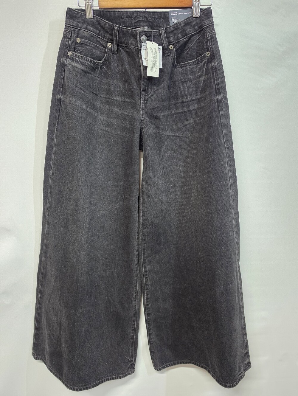 NWT American Eagle AE A-Line Wide Leg Jeans Black Size 0 25W